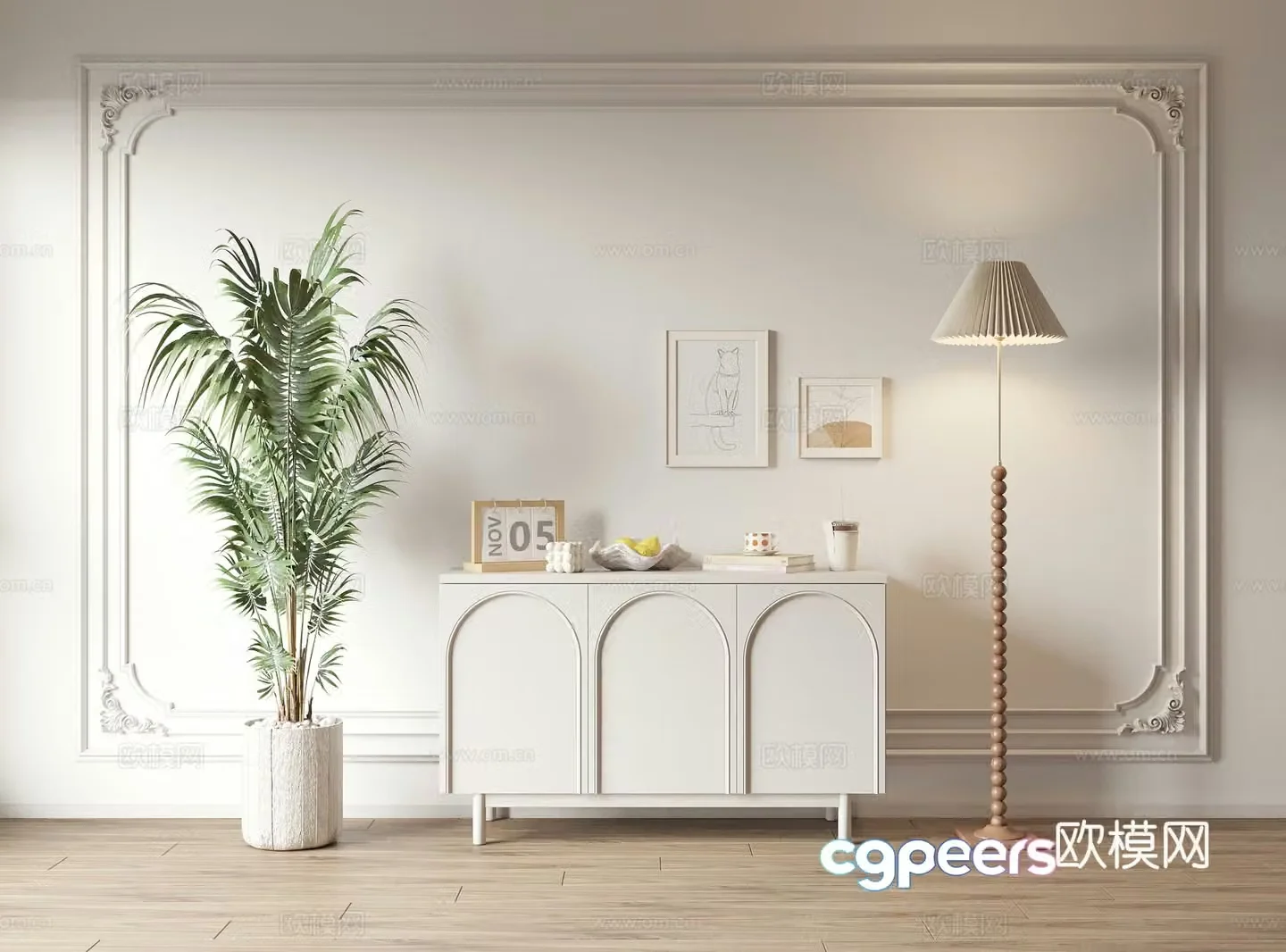Low cabinet chest of cabinets decorative cabinet desktop ornaments potted plant floor lamp green plant bookcase wine cabinet storage cabinet 3d model