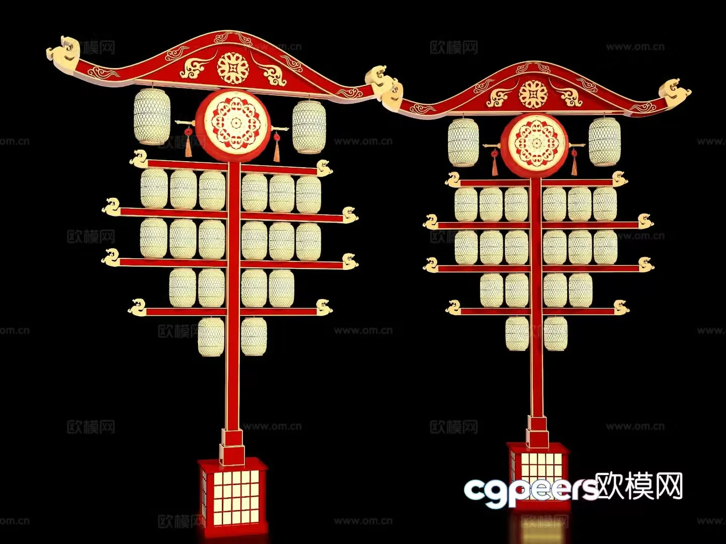 New Chinese style outdoor lantern installation beautiful 3D model