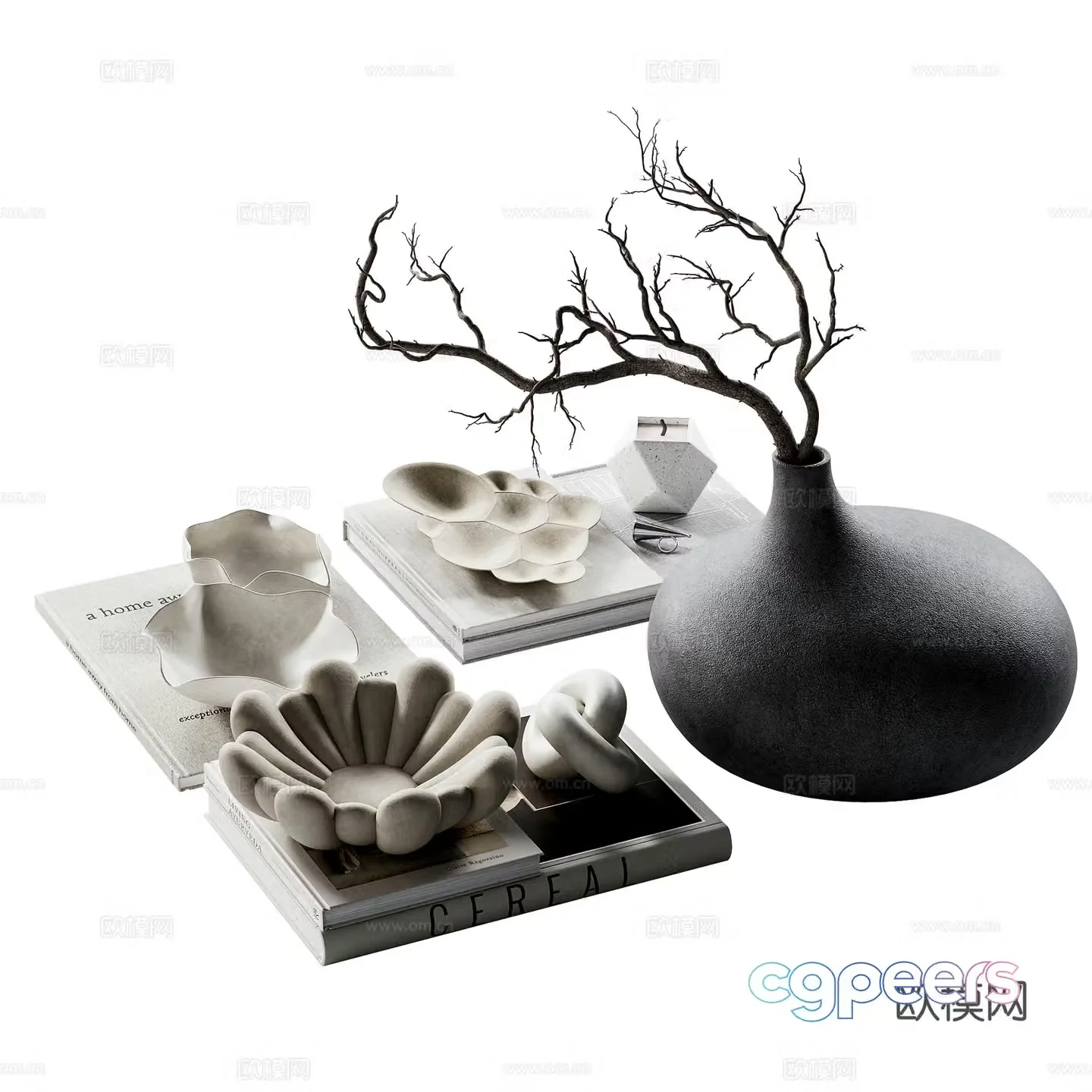Modern jewelry ornaments dead branch vase books 3d model