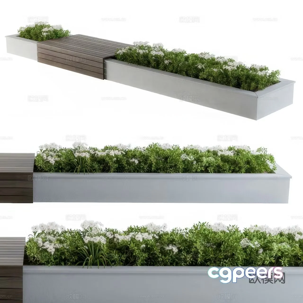 Modern garden flower bed bench 3d model