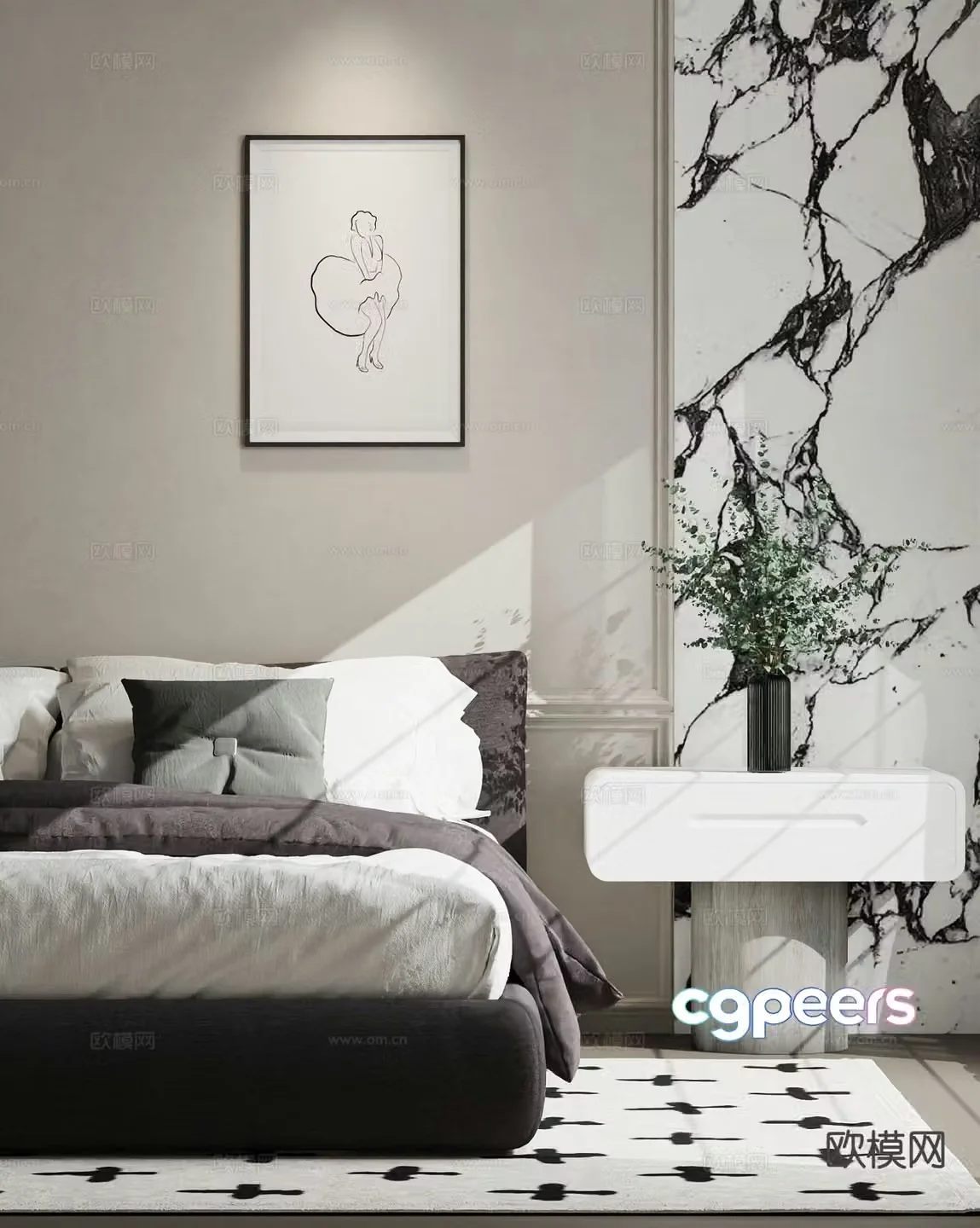 Modern double bed 3d model