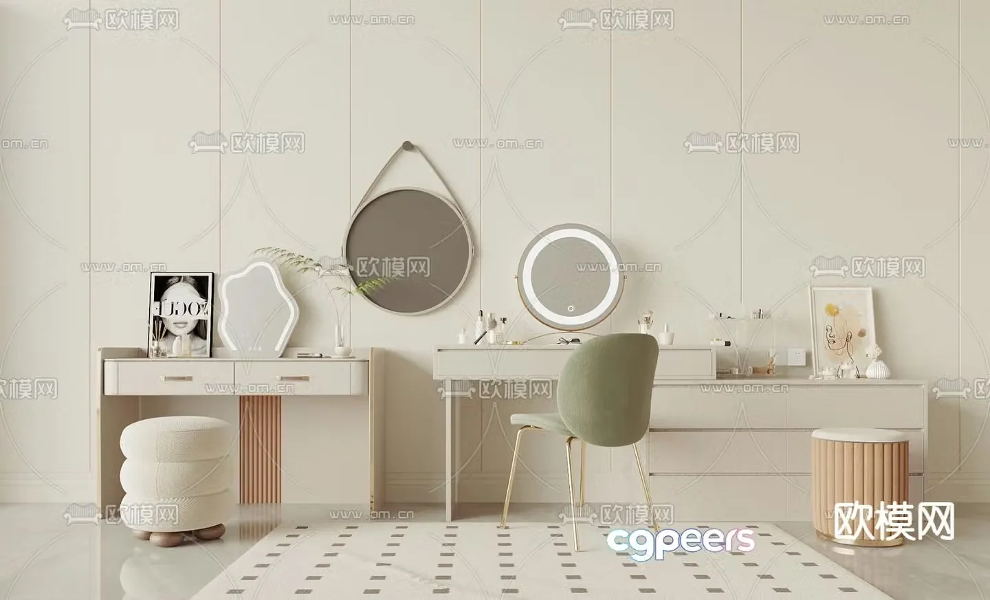 Cream style dressing table dressing table 3d model