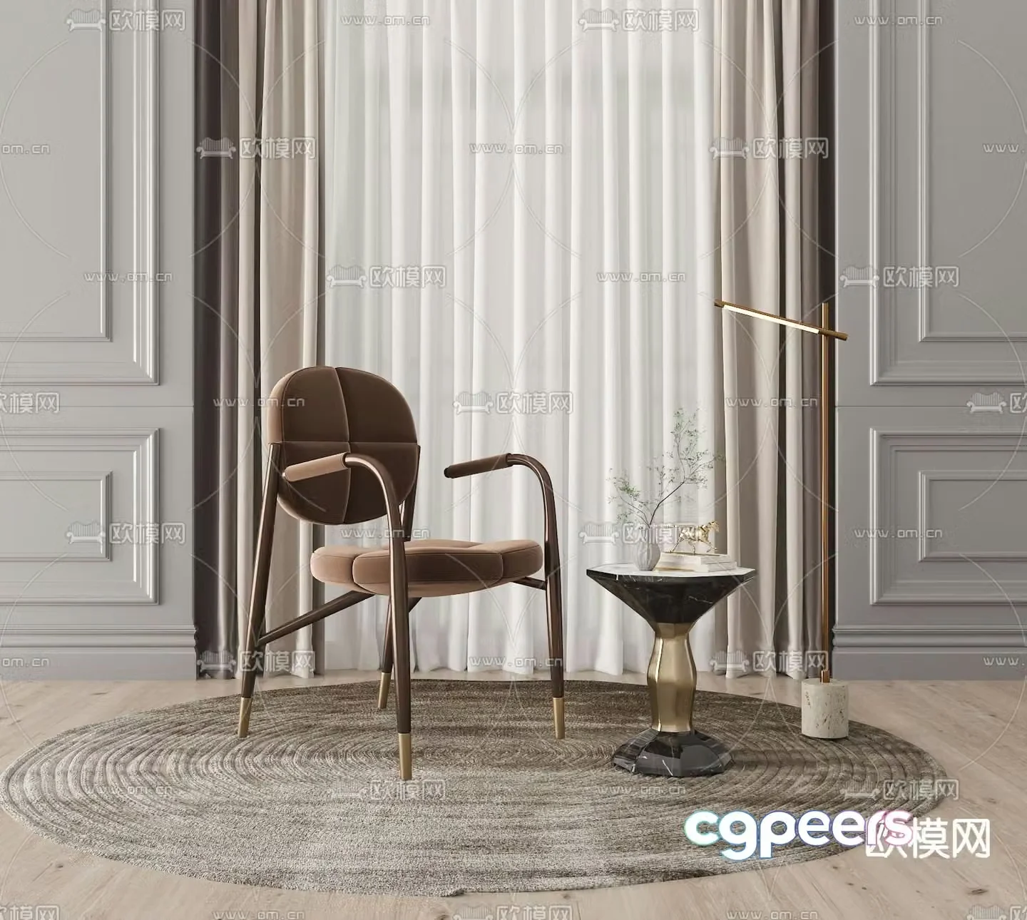 Minotti modern brown velvet lounge chair coffee table 3d model
