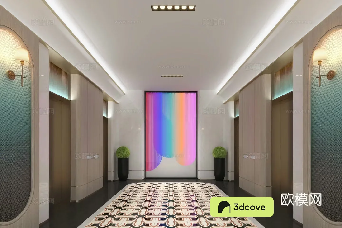 Modern hotel elevator hall club elevator hall aisle elevator hall