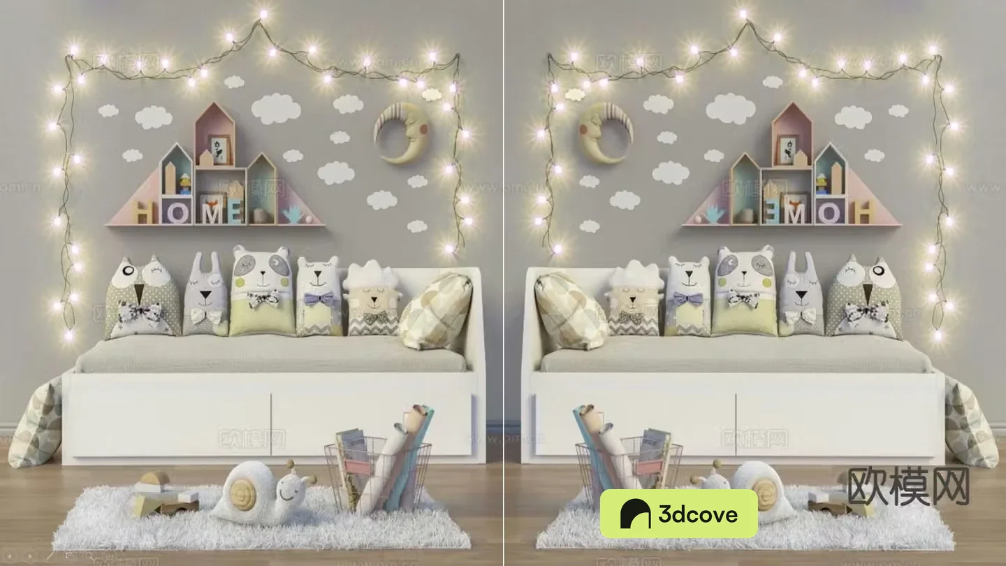 Modern children’s bed doll ragdoll doll 3d model
