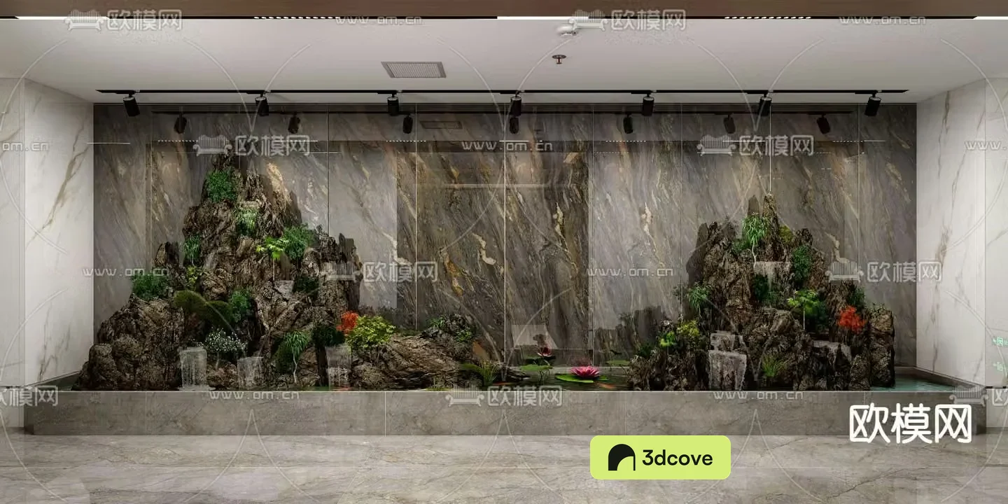 Rockery fish pond landscape sketch