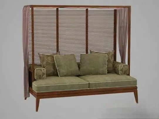 A Wooden Sofa With Green Cushions 3D Model – 14330 – VRAY Render
