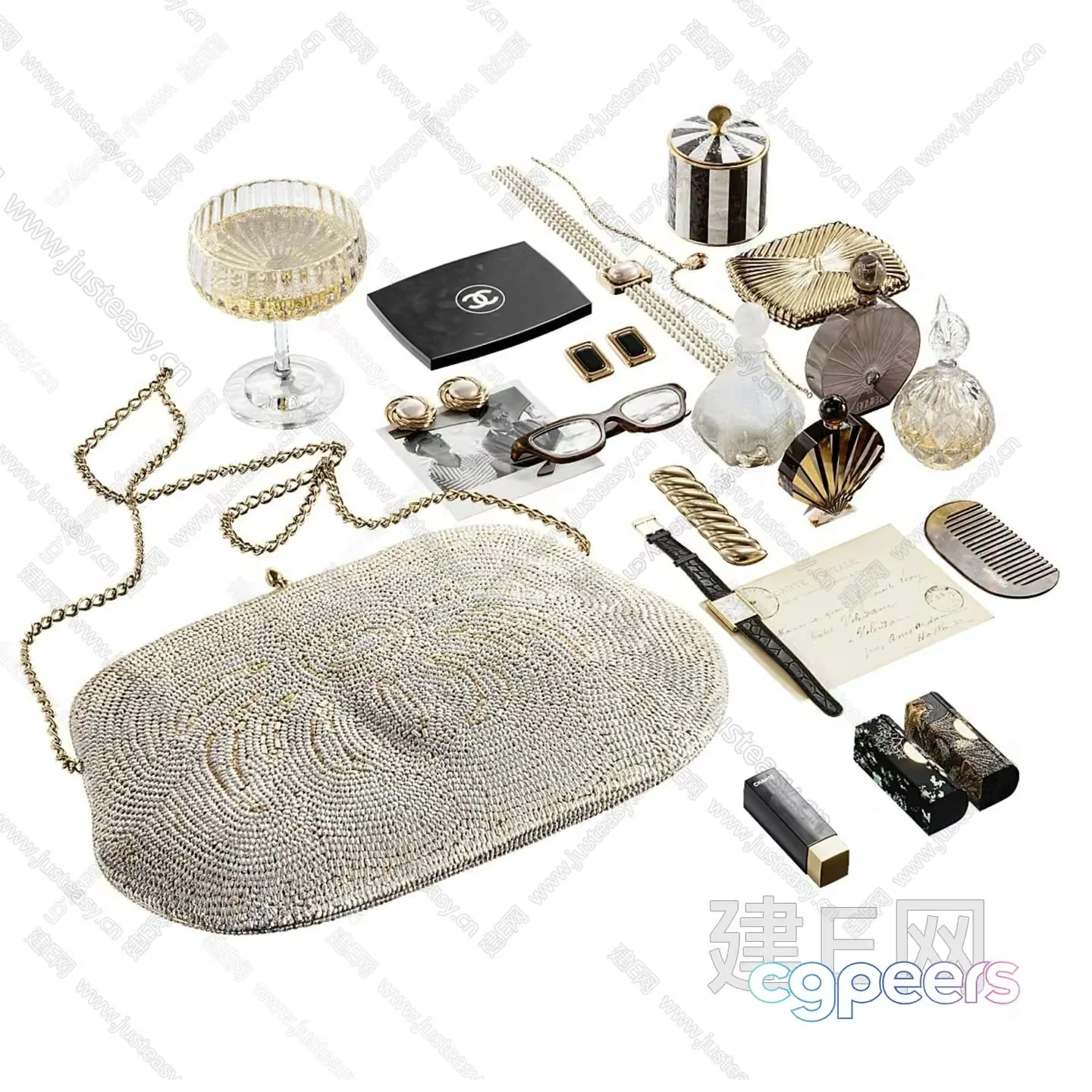Gold And White Accessories 3D Model – 8144 – VRAY Render