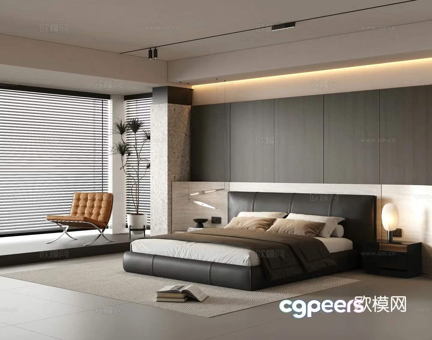 Italian minimalist bedroom black and white bedroom bay window bedroom master bedroom 3D model