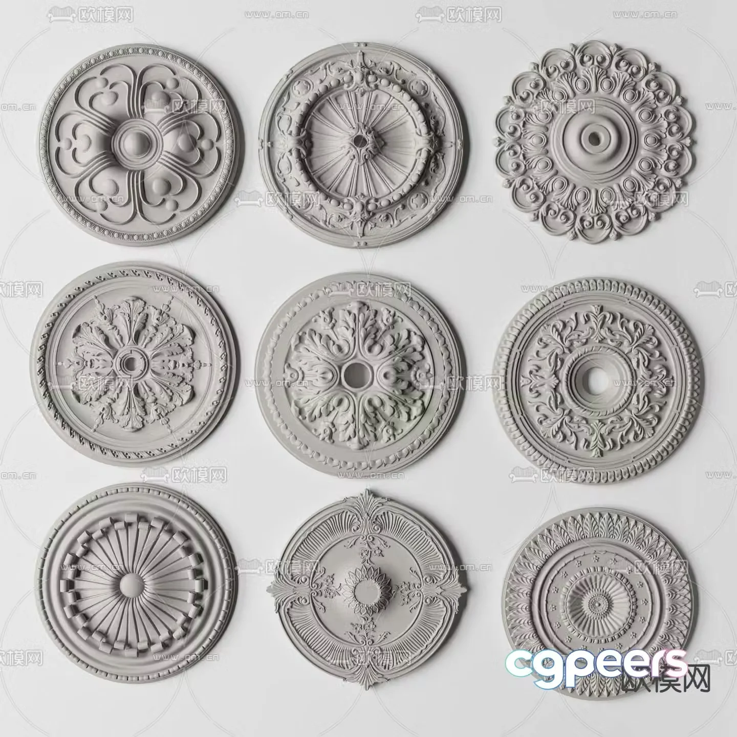 Simple European carved lamp panel gypsum lamp panel 3D model