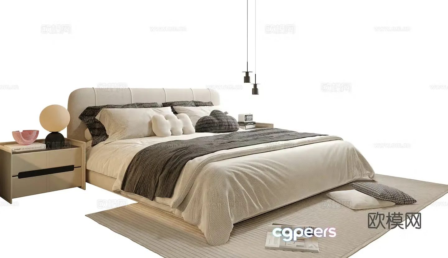 Modern double bed nightstand 3d model