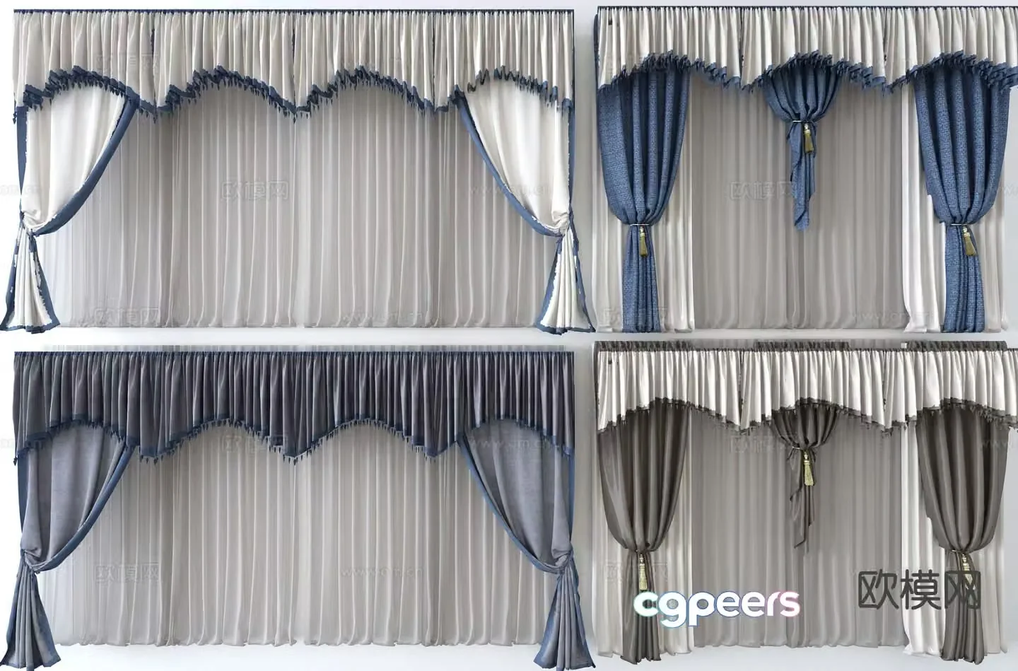 European curtain gauze curtain curtain head 3d model