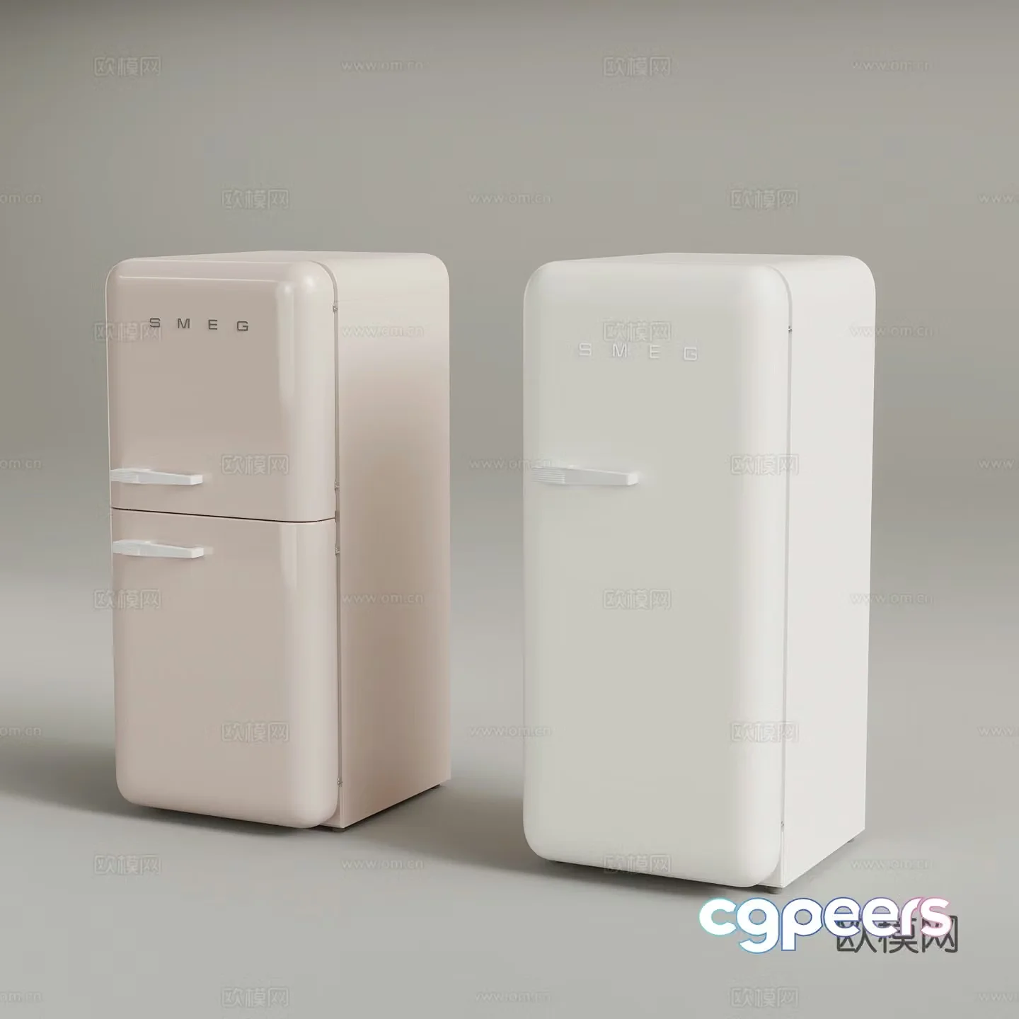 Modern creamy refrigerator mini refrigerator small refrigerator 3d model