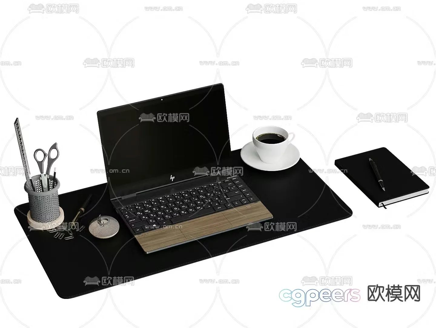 office supplies laptop coffee 3d model