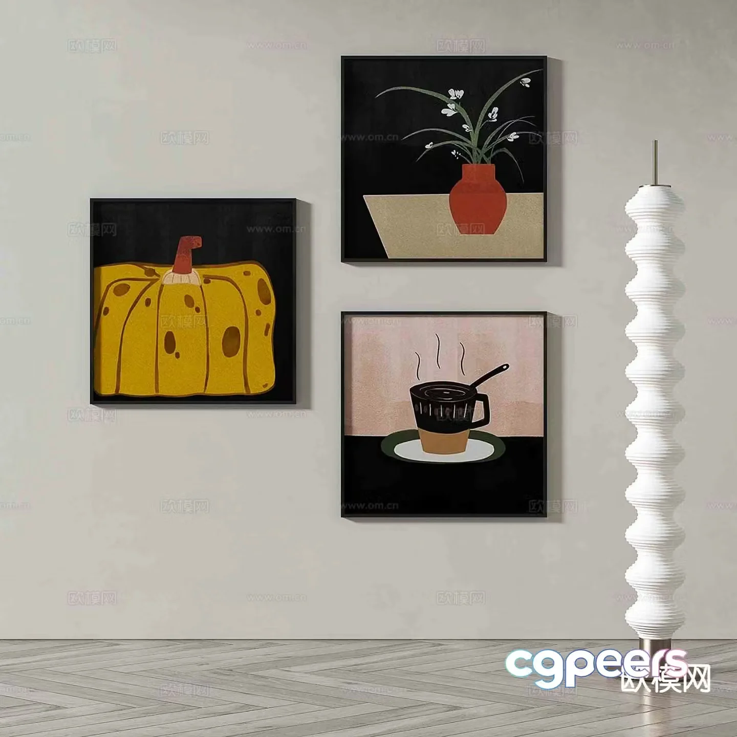 Wabi-sabi art painting cartoon painting decorative painting 3d model