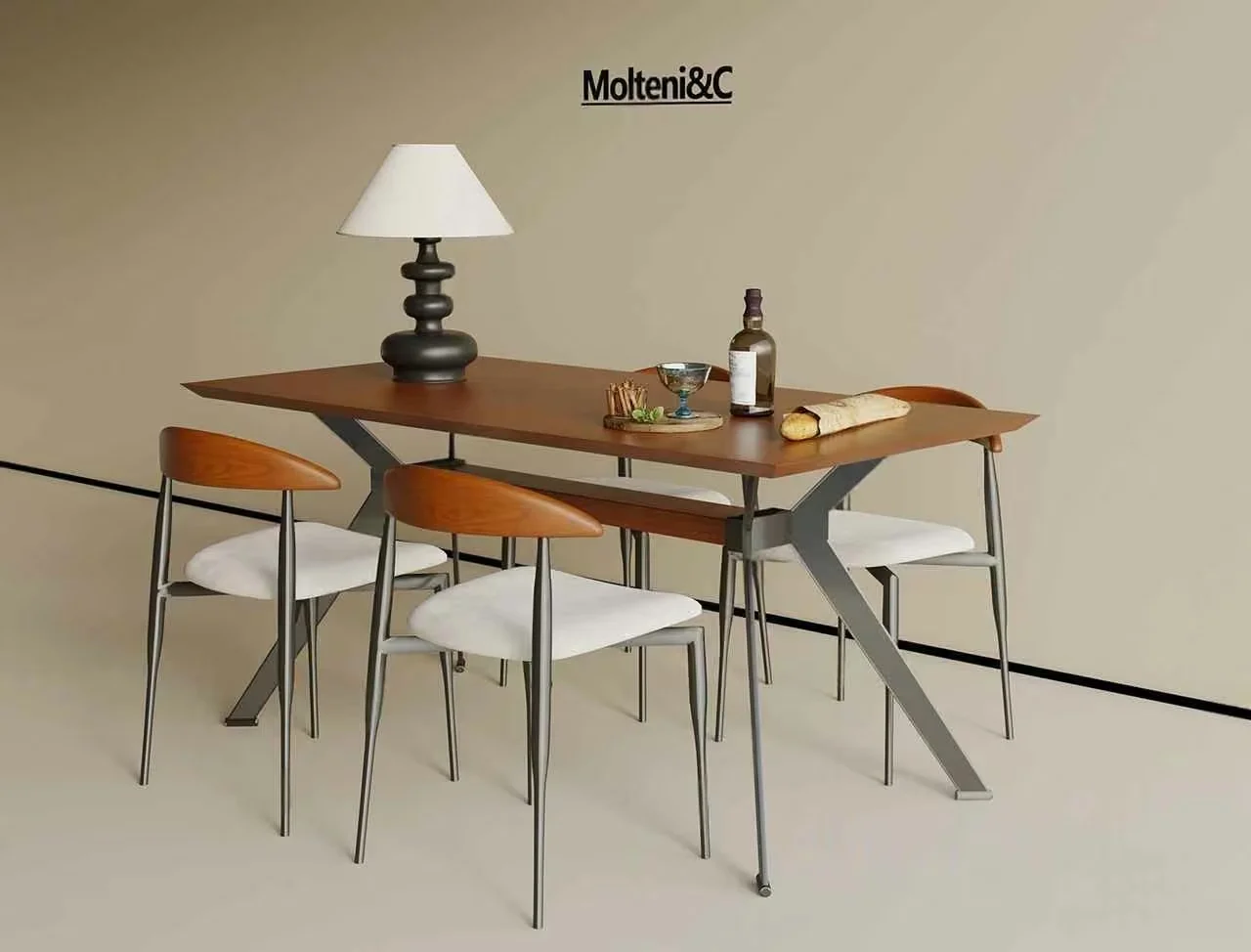 Mid-Century Modern Dining Table 3D Model – 9729 – VRAY Render