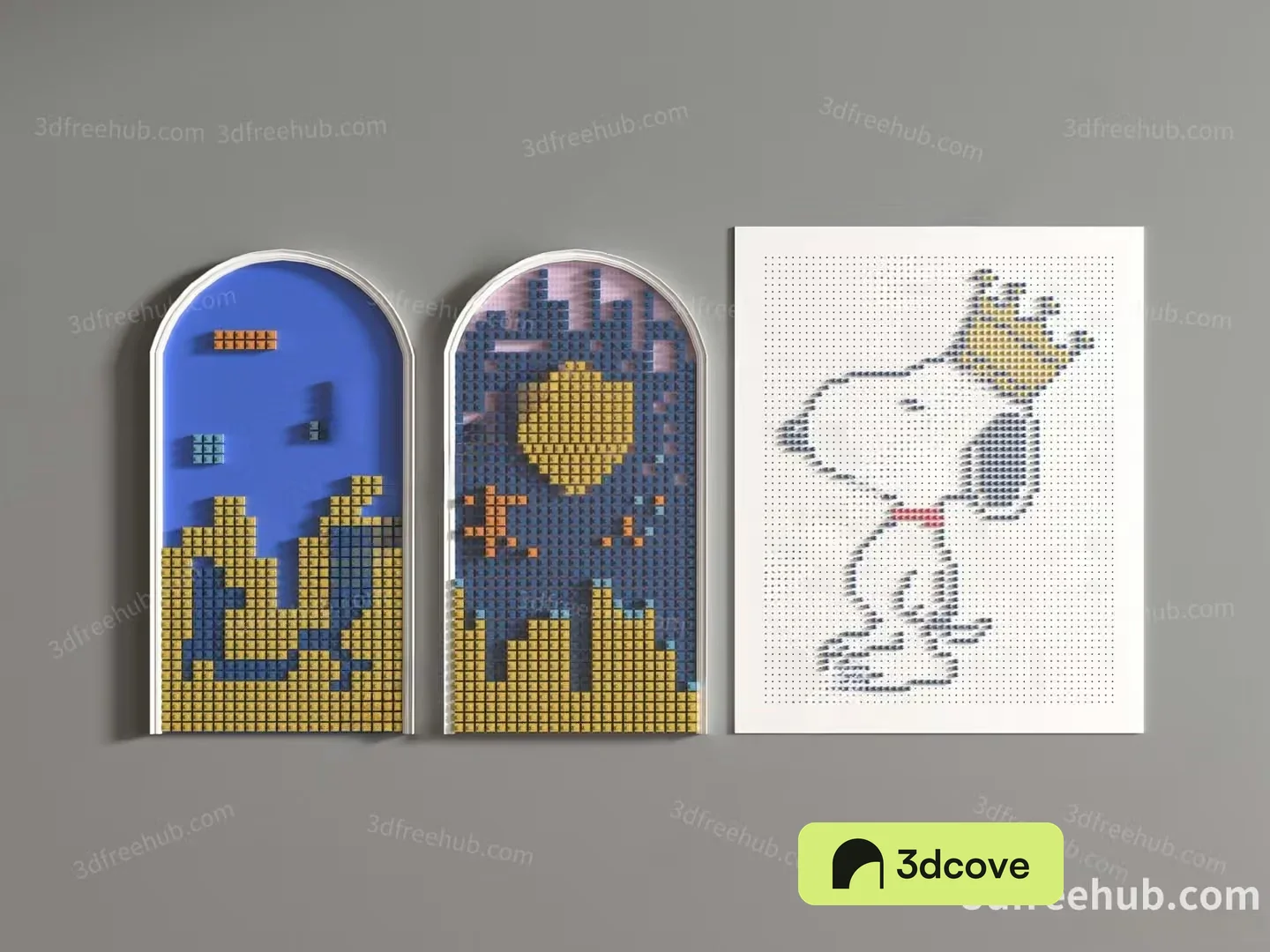 Three Cross-Stitch Patterns On A Gray Background
