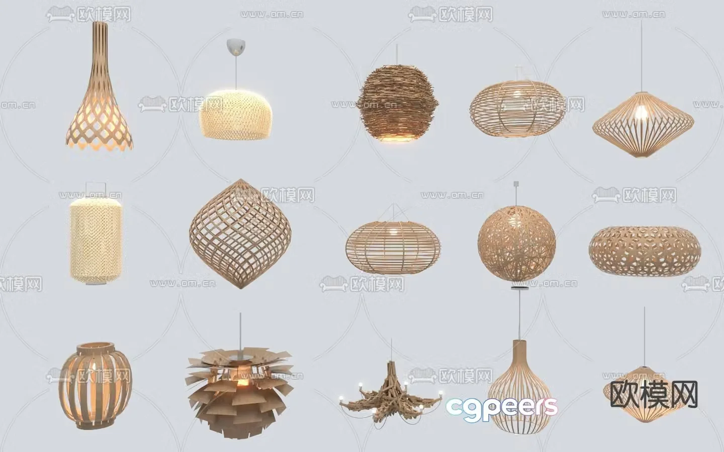 New Chinese style bamboo chandelier wooden lamp 3D model