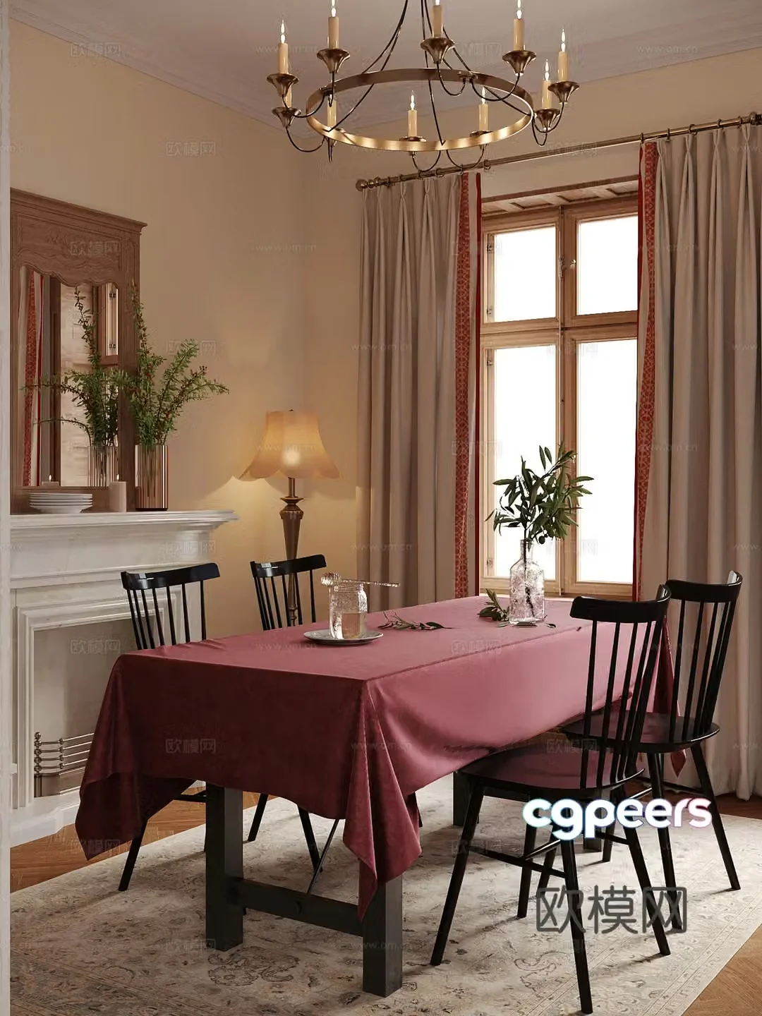 American restaurant American dining table and chairs 3D model