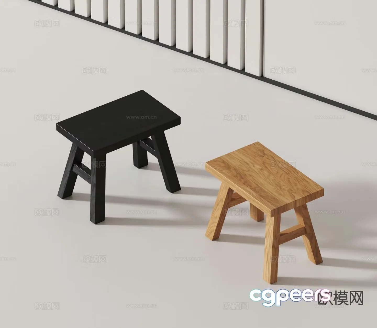 modern wooden stool stool 3d model