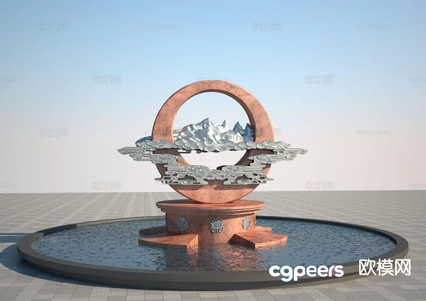 Mountain Cloud Circle Sculpture Landscape Sculpture 3D Model