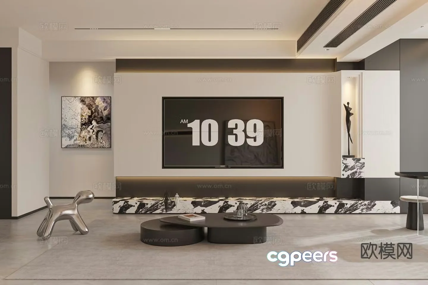 Modern living room TV background 3d model