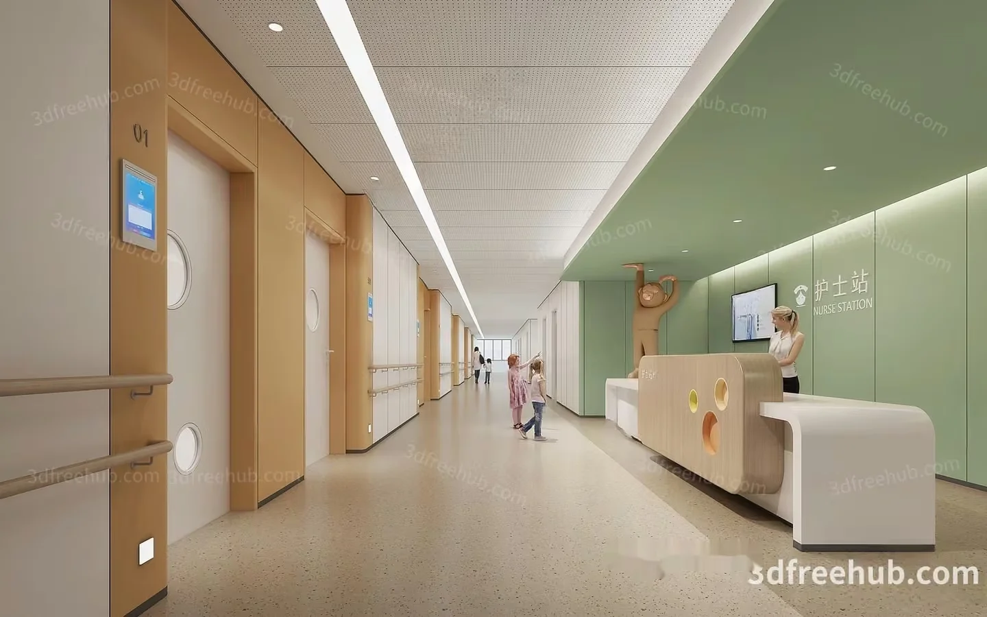 A Hospital Corridor 3D Model – 19420 – VRAY Render