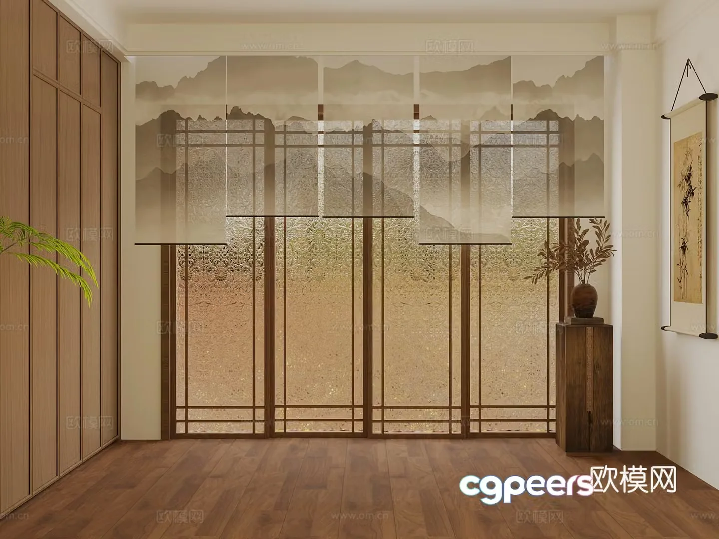 17 New Chinese Curtain Pattern Glass Vase Hanging Painting 3D Model