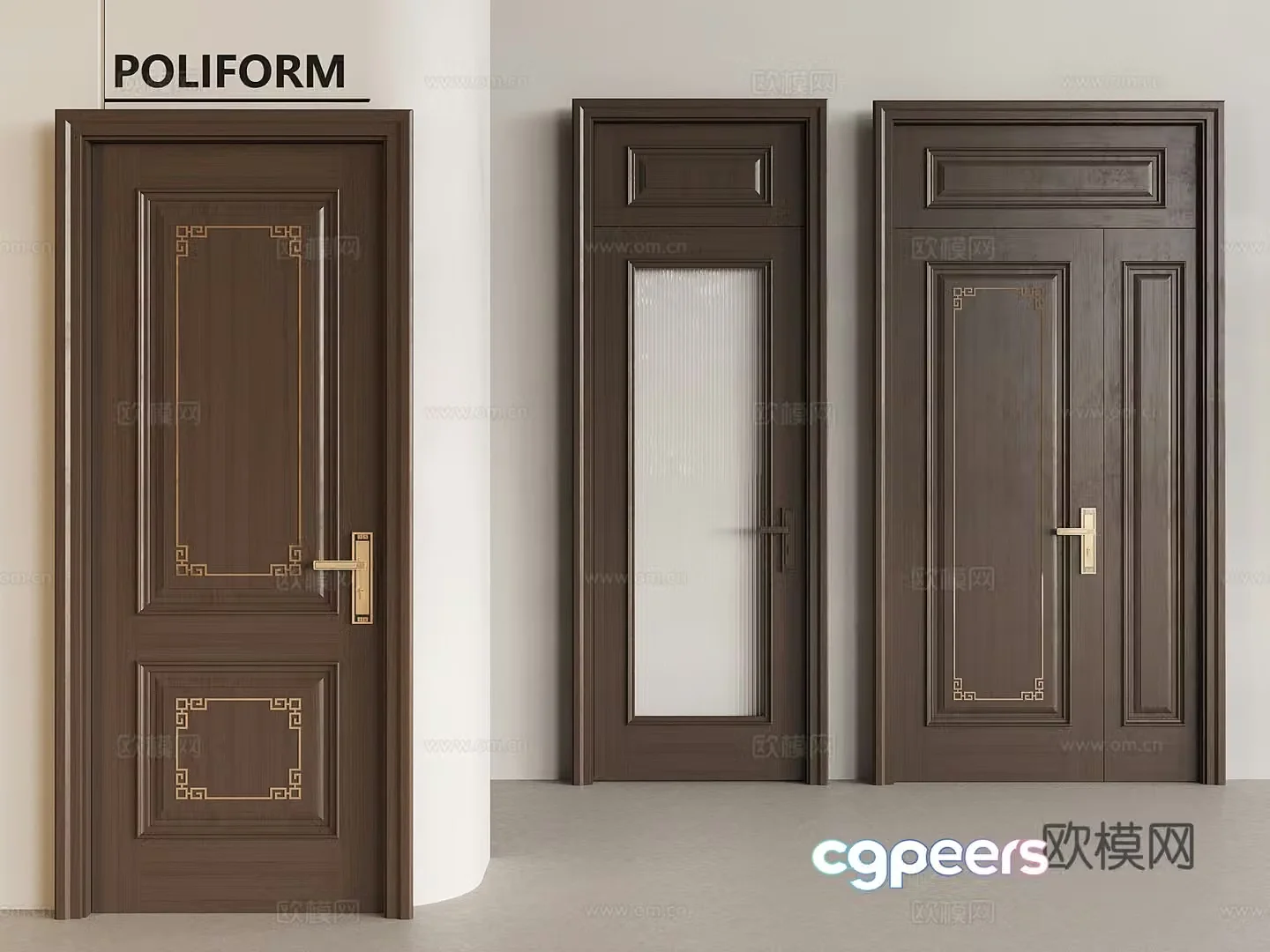 Chinese solid wood single door Chinese style entrance mother and child door Changhong glass swing door 3D model