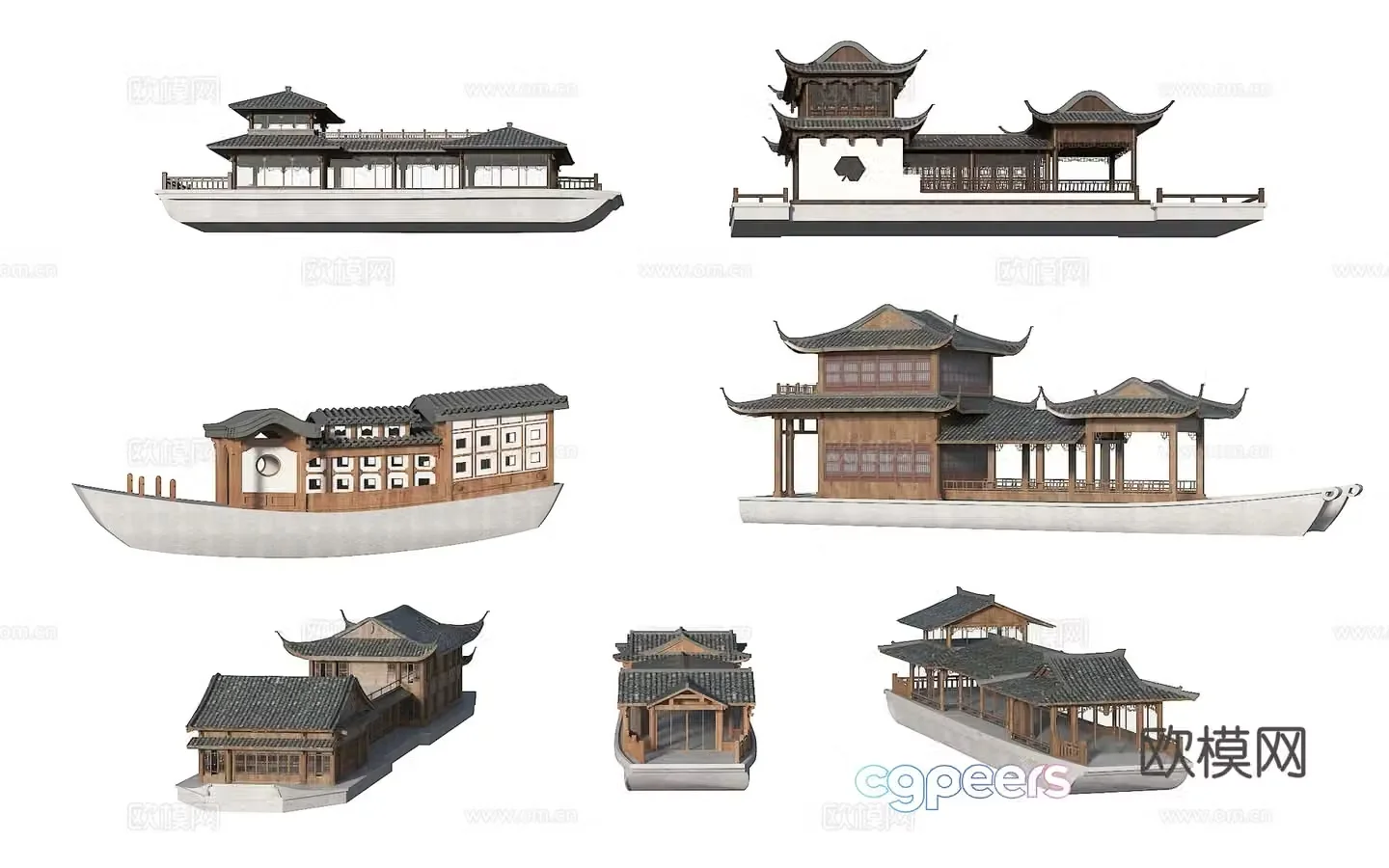 Wooden boat cruise boat pleasure boat classical ship sightseeing boat ancient wooden boat Chinese wooden boat ancient 3d model