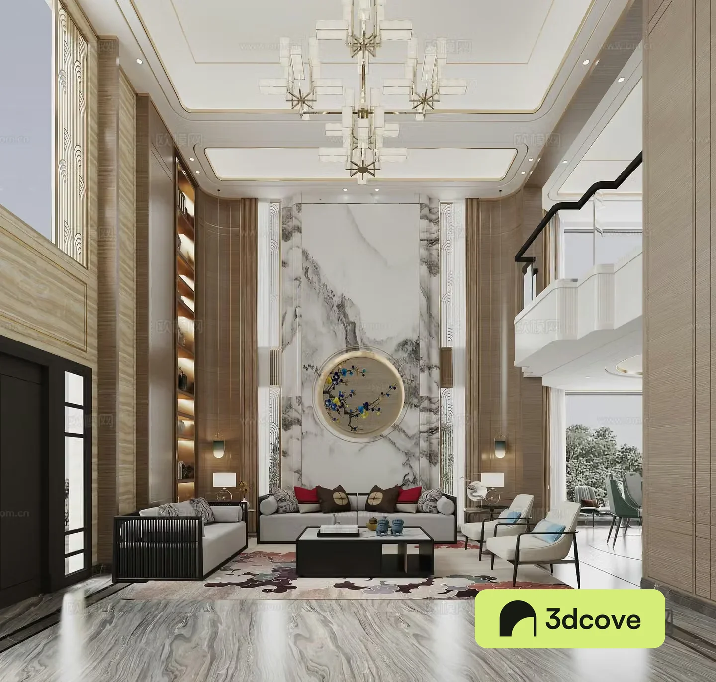 New Chinese-style villa living room and airbus restaurant