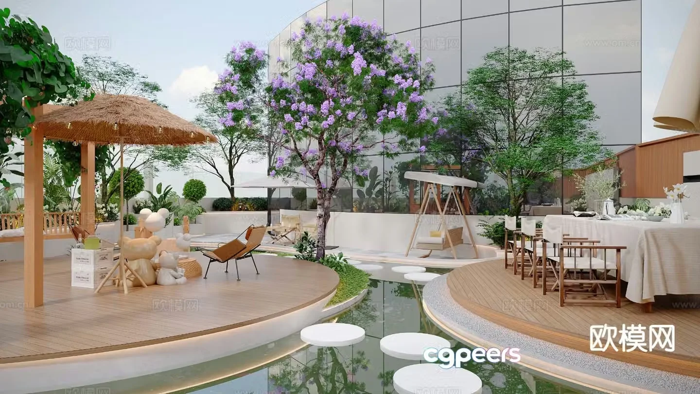 Rooftop terrace garden courtyard landscape 3d model