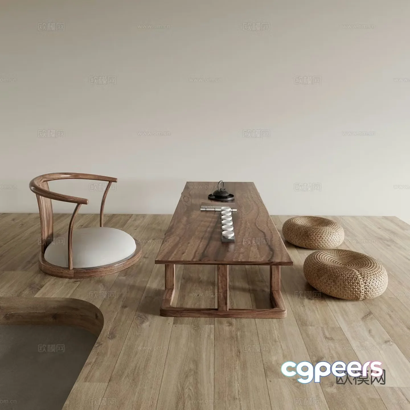 Japanese tea table tatami tea table 3d model