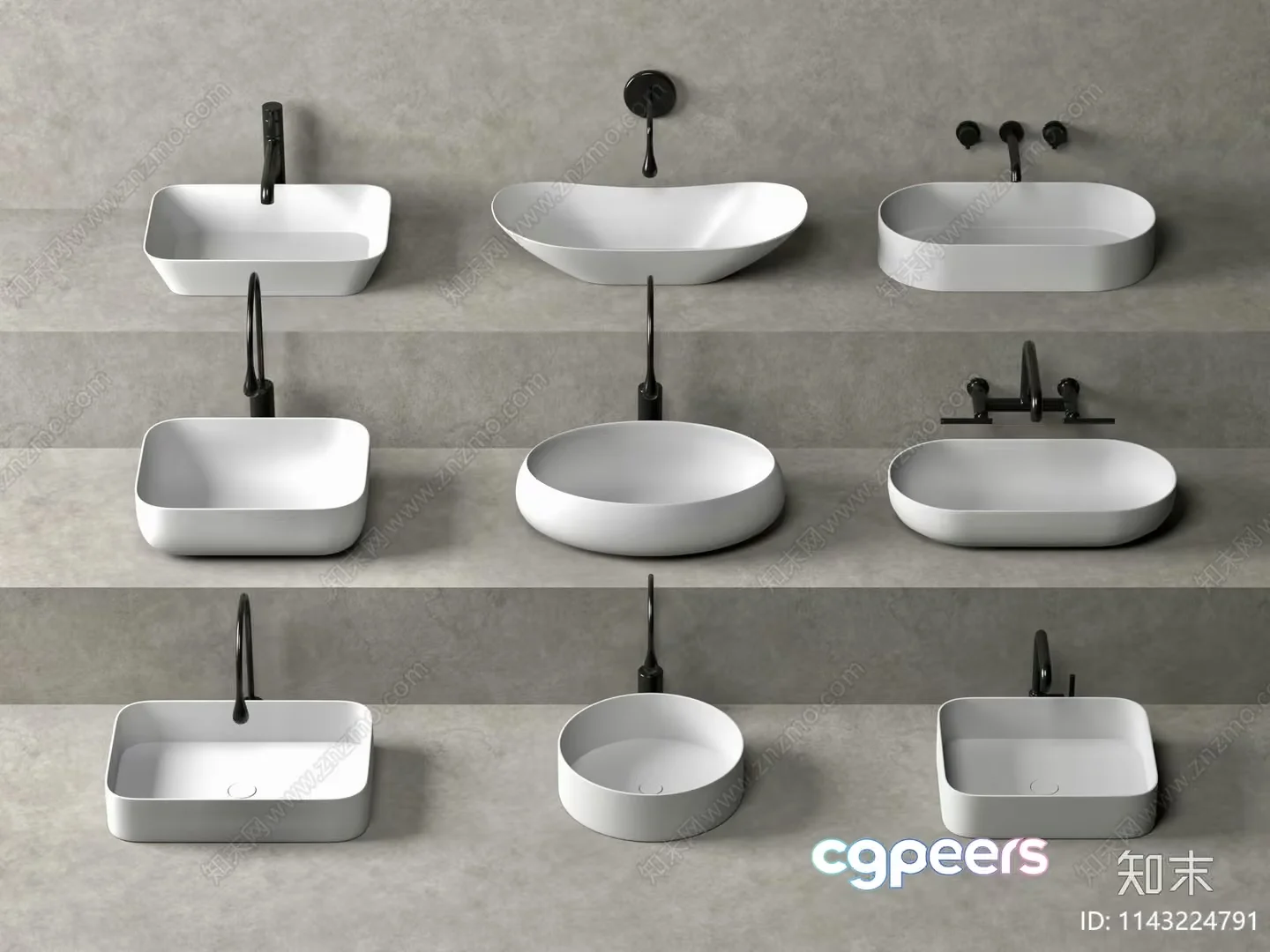 Modern White Sinks 3D Model – 14676 – VRAY Render