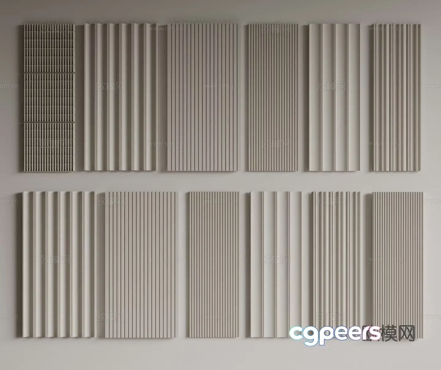 Modern Great Wall Board Grille Board Wall Board Wooden Veneer Lines Background Wall Wavy Board Wall Decoration 3D Model