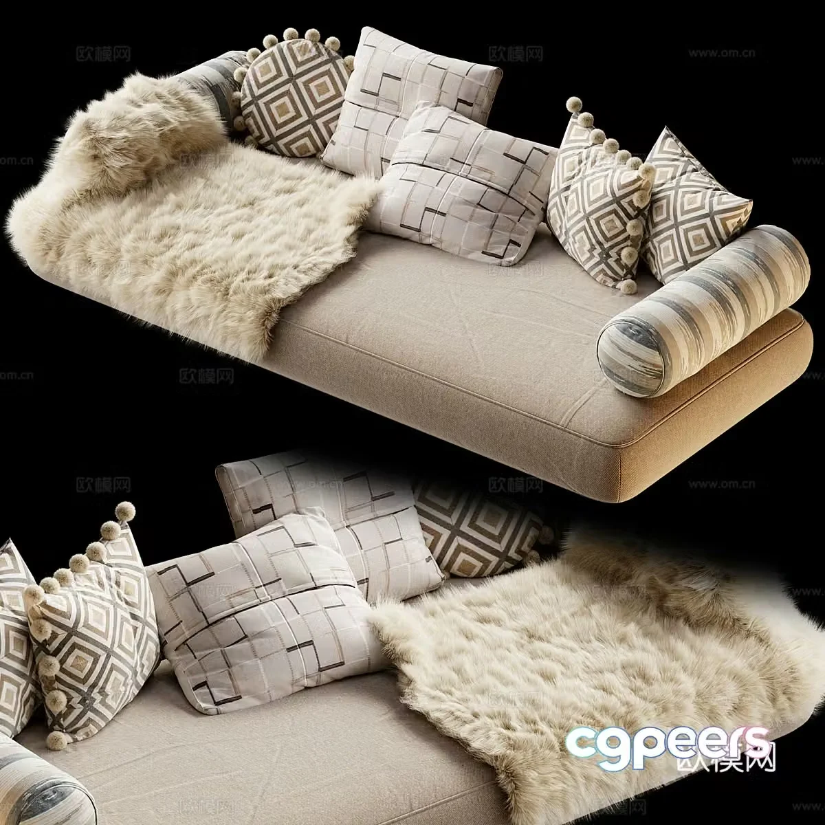 Creamy wind bay window sofa bay window cushion bay window pillow bay window pillow fur bay window sofa 3D model