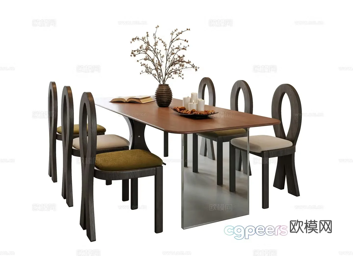 Medium style dining table and chair combination 3D model