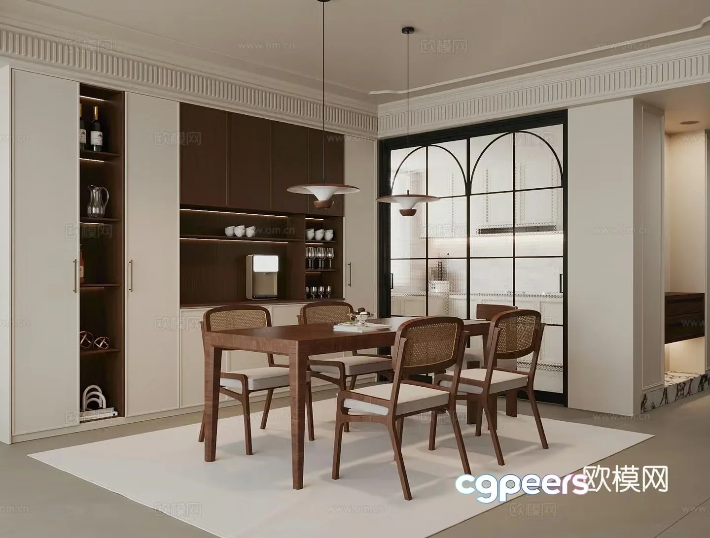 Home Restaurant Jijifeng Restaurant Dining table chair wine cabinet 3D model