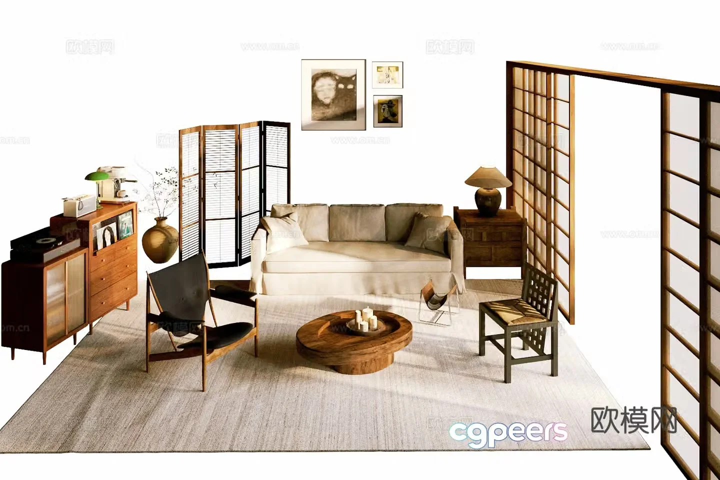 Middle-aged sofa coffee table combination sofa 3D model
