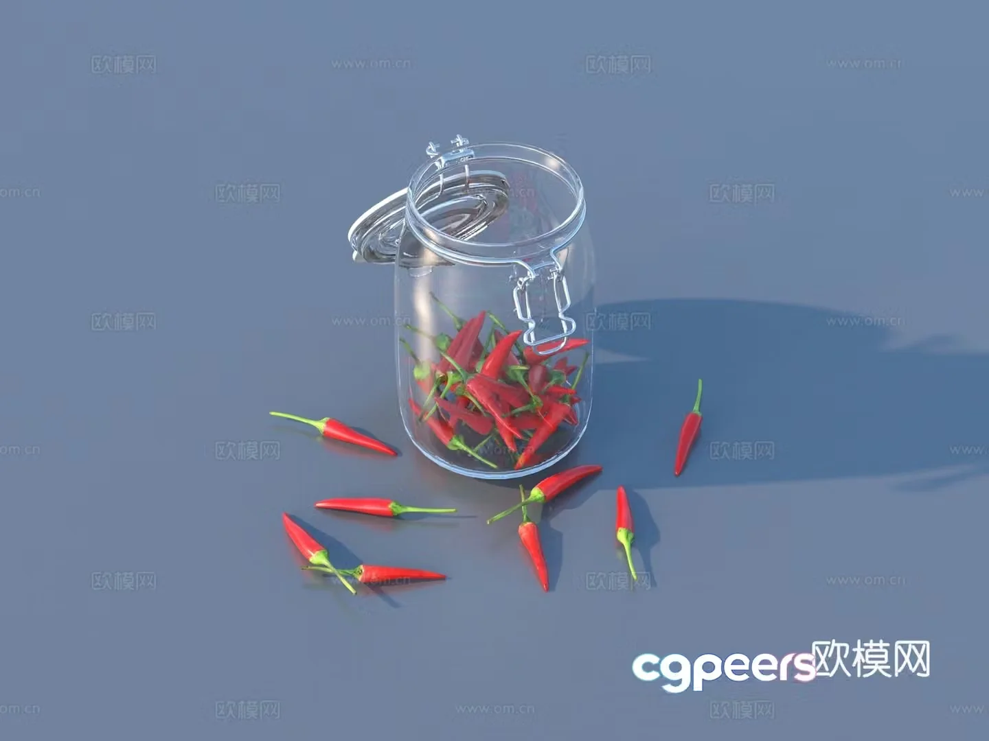 Red pepper chili vegetables fruits and vegetables glass bottle 3d model