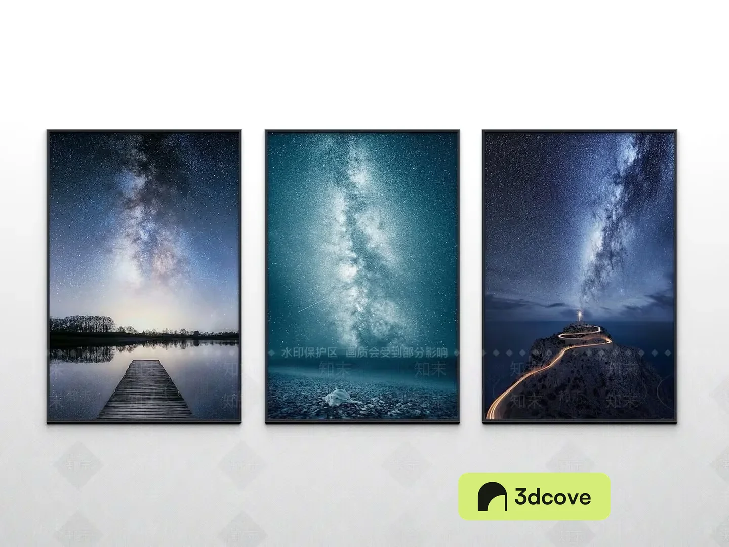 Three Framed Pictures Of The Milky Way