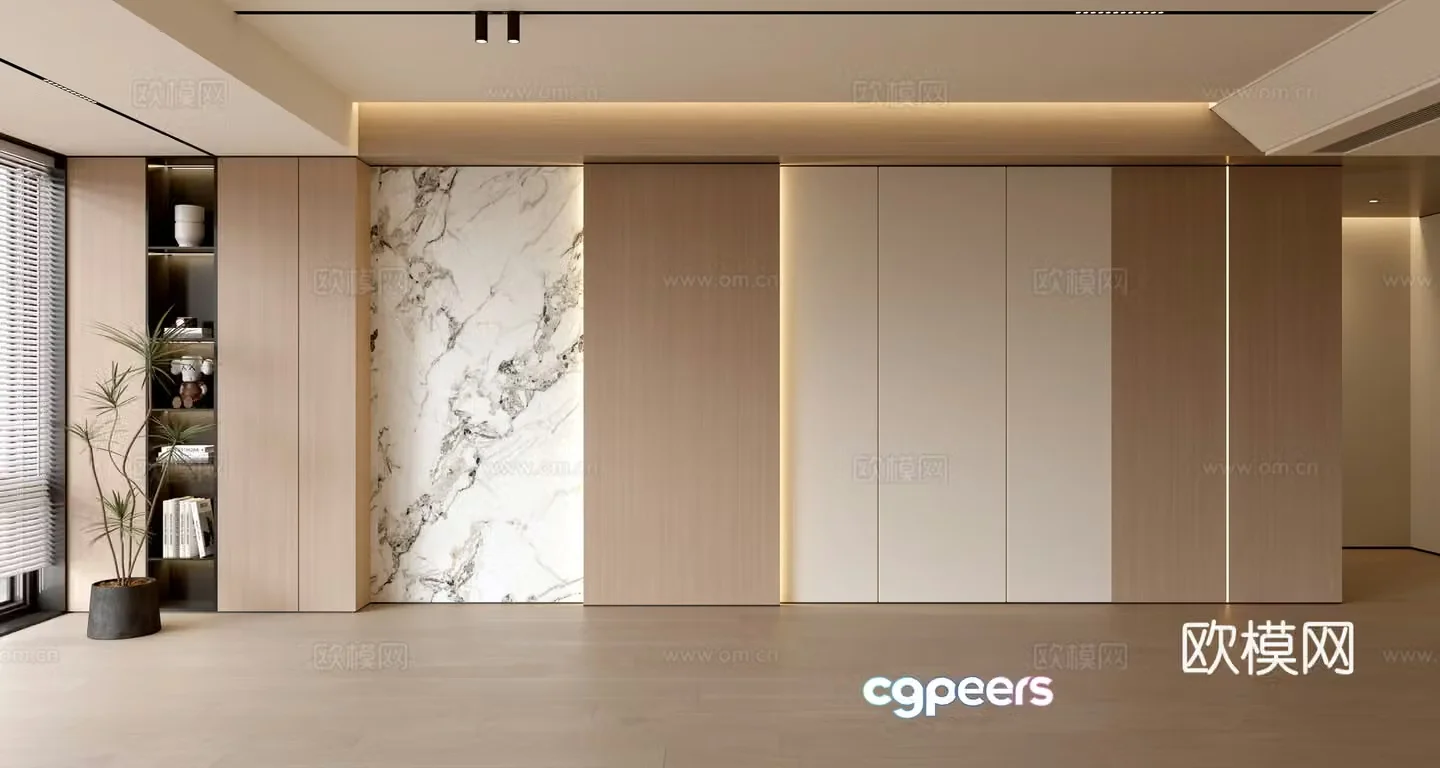 Living room sofa background wall modern simple living room light luxury background wall balcony cabinet sofa background wall 3d model