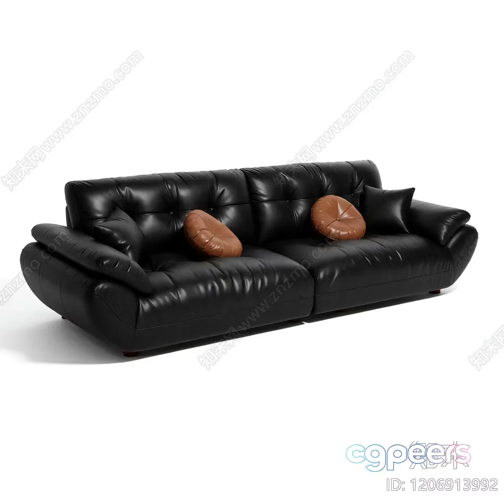 Black Leather Sofa 3D Model – 18412 – VRAY Render