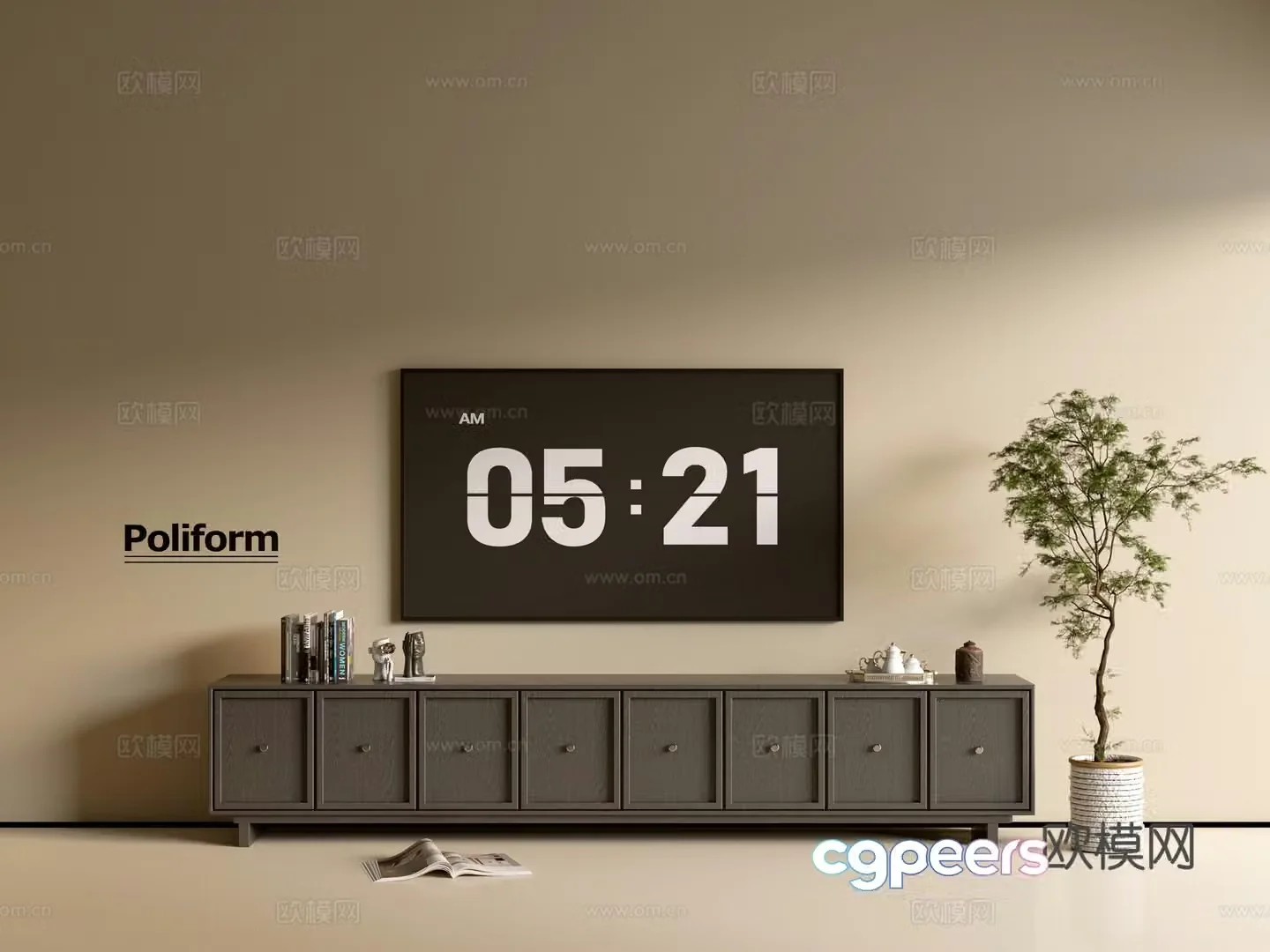 Modern black wood grain TV cabinet simple side cabinet chest of drawers low cabinet whole cabinet side cabinet Yang 3D model