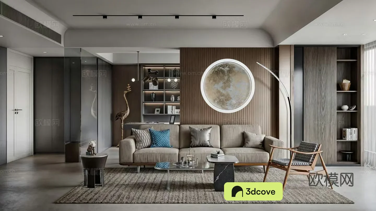 Living room and study integrated modern living room