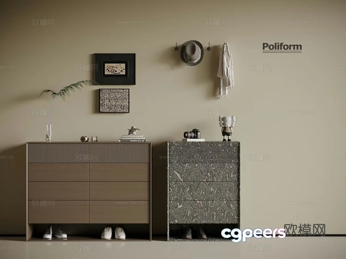 Modern Italian shoe cabinet low cabinet 3d model
