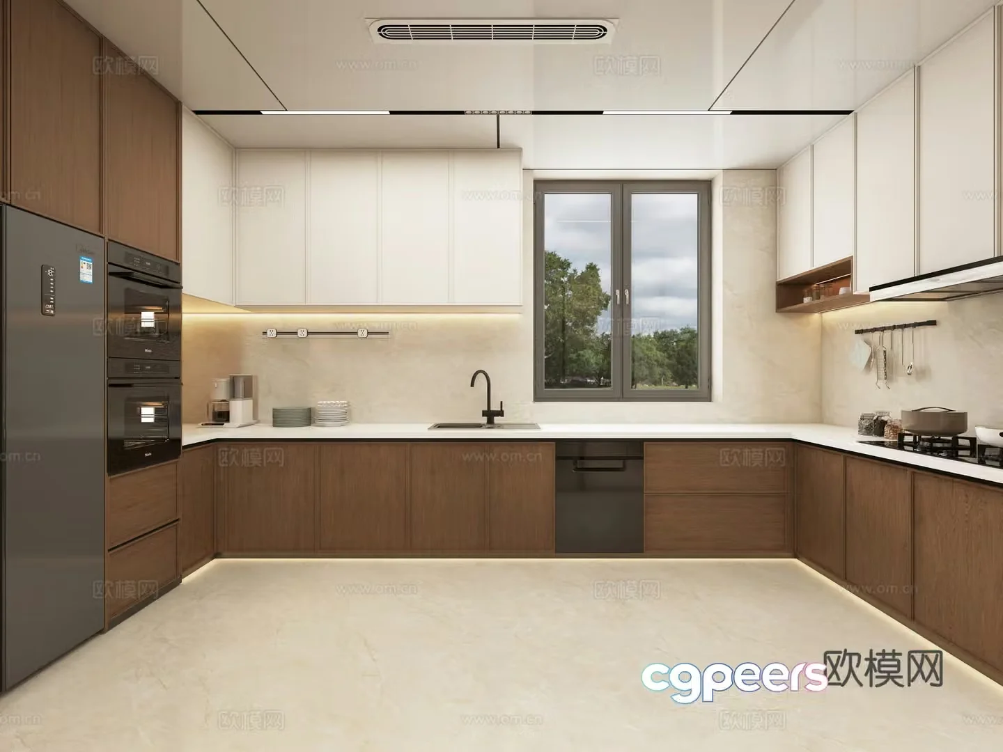 New Chinese-style kitchen Song’s aesthetic kitchen Middle-aged kitchen Open kitchen Electrical high cabinet 3D model
