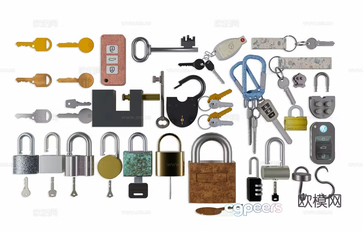 Modern vintage lock key lock chain password lock key drawer lock hardware 3d model