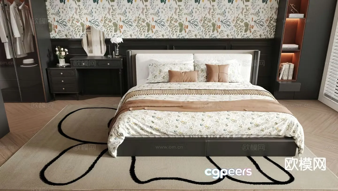 Medieval style double bed 3d model