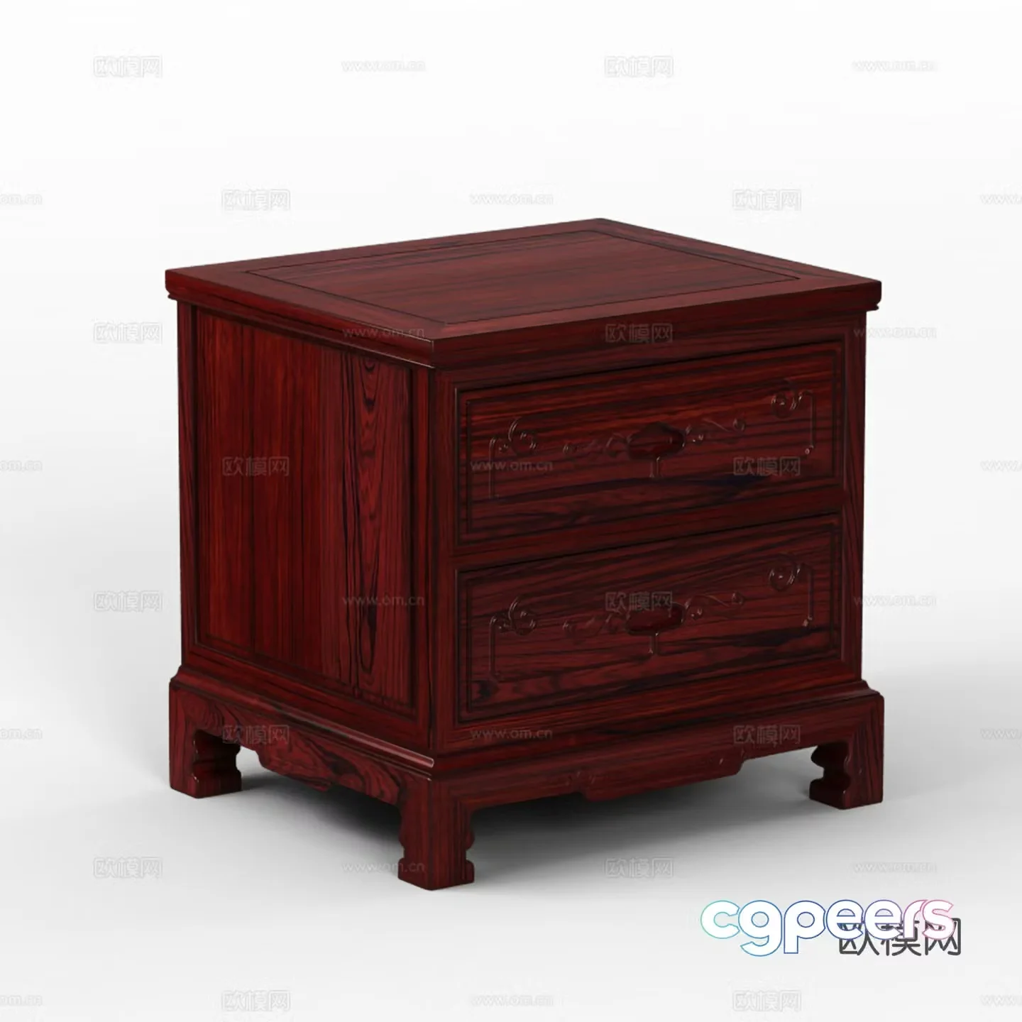 Chinese style bedside table carved cabinet door solid wood mahogany 3D model